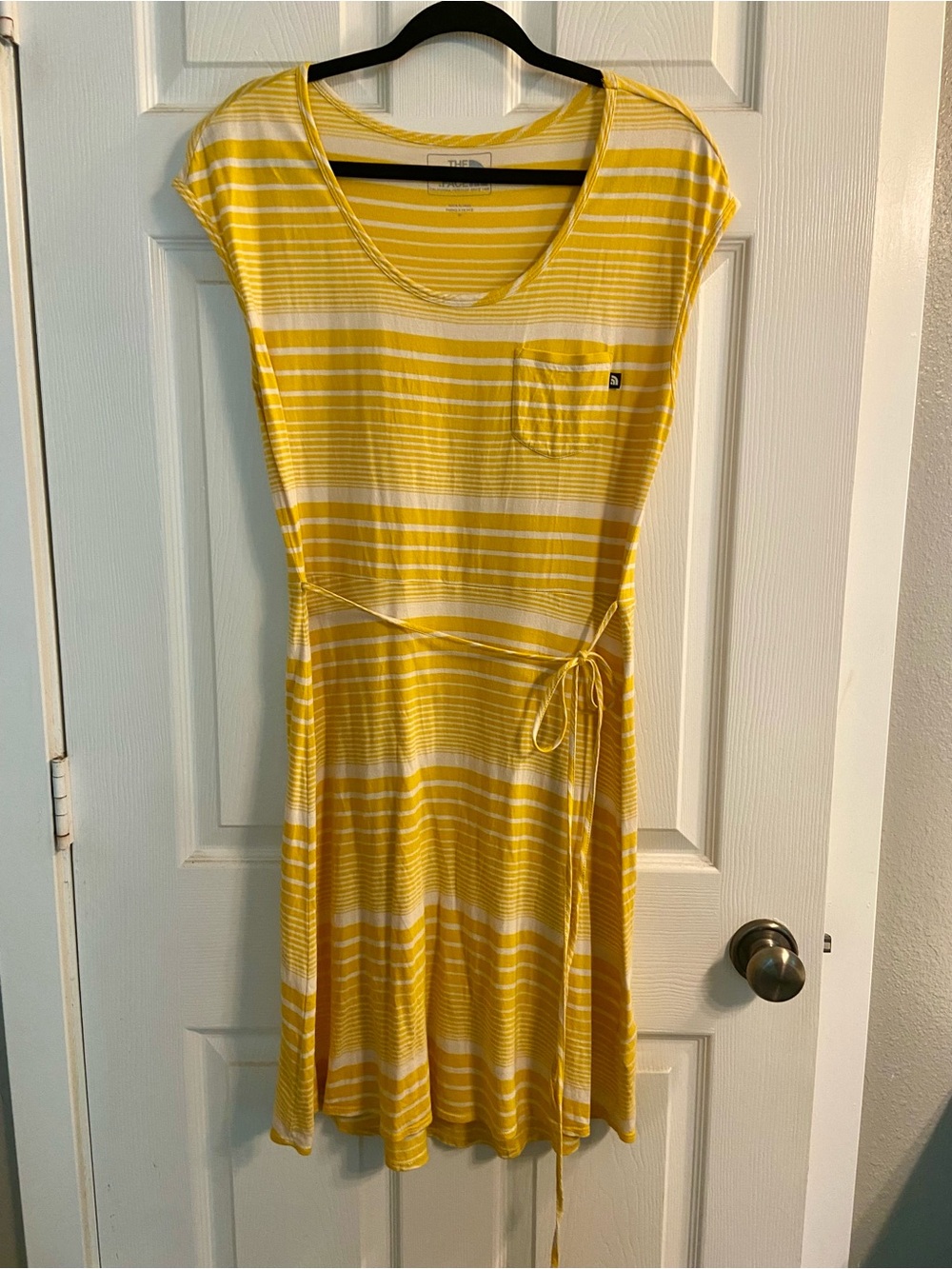 The North Face Yellow and White Striped Tie-Waist Dress